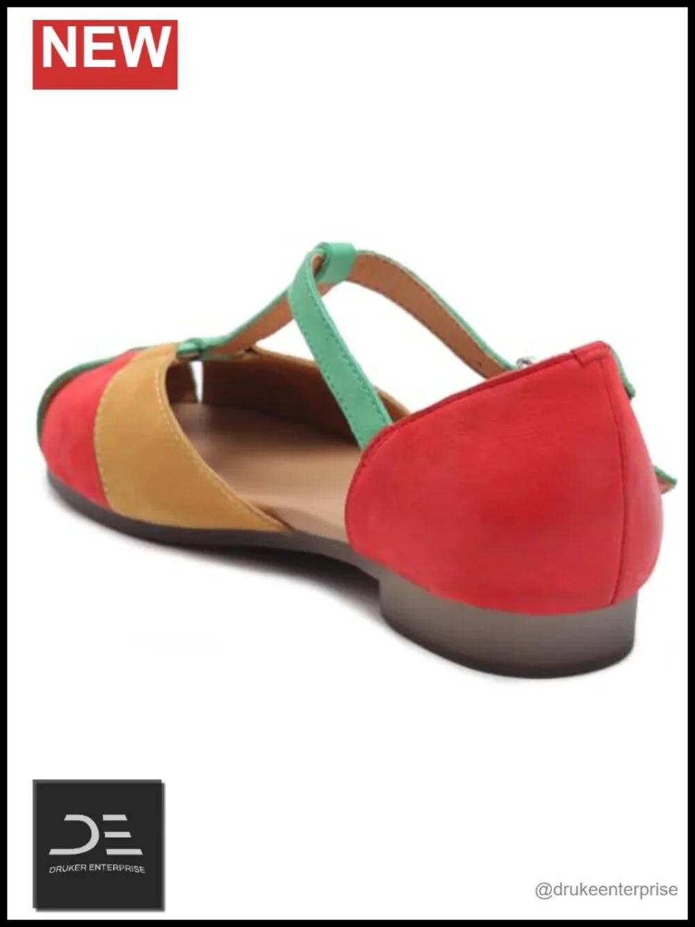 Women's Leather Low Heel Flat Sandals Adjustable T-Strap Closed Toe Summer